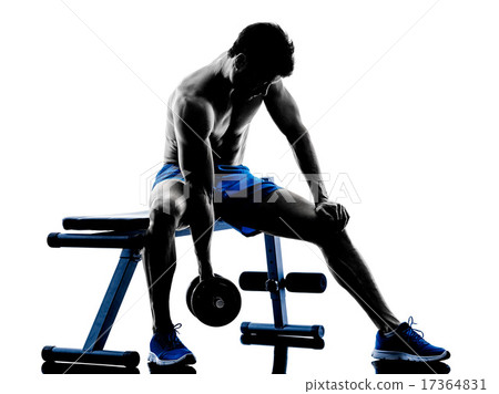man exercising fitness weights Bench Press exercises silhouette 17364831
