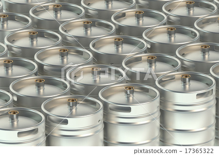 Beer metallic kegs, top view 17365322