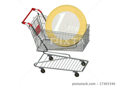 Shopping cart with euro coin Shopping cart with euro coin 17365340
