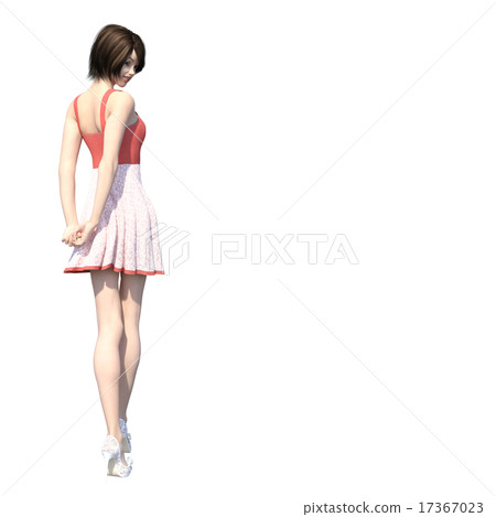 Young woman turning around perming 3DCG illustration material 17367023