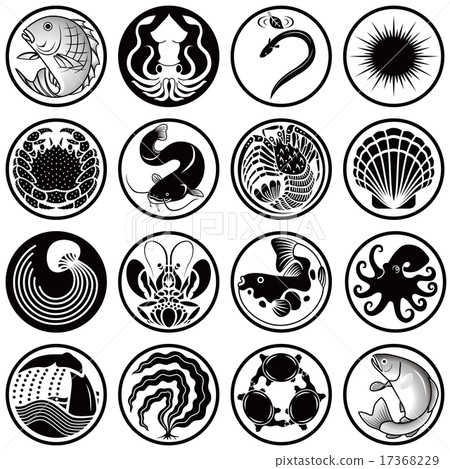 魚和貝類圖標·標記·波峰和家族徽章 17368229