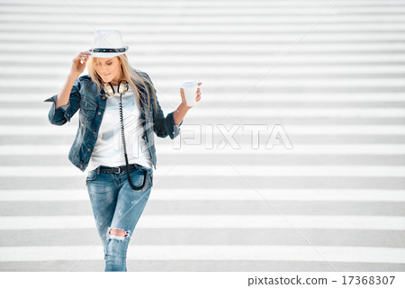 Walking on zebra cross. 17368307