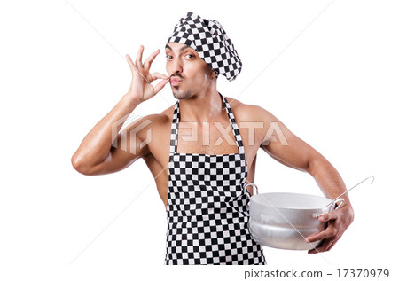 Sexy male cook isolated on the white 17370979