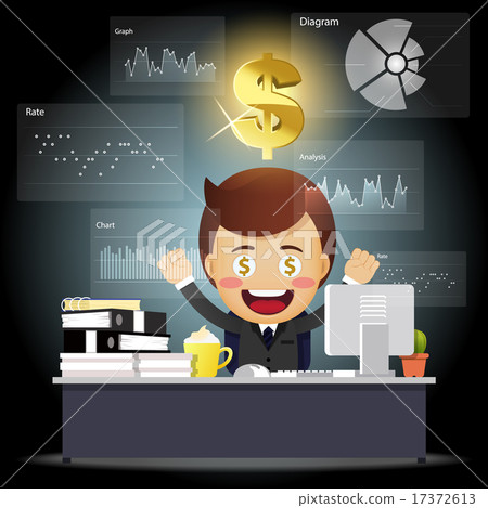 happy businessman working with data processing 17372613