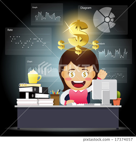 Happy business woman working with data processing Happy business woman working with data processing 17374057