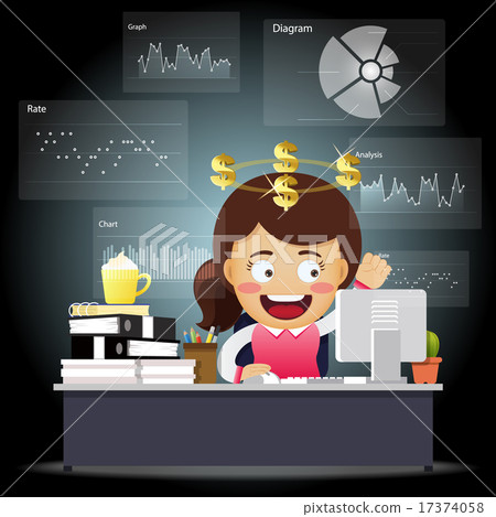 Happy business woman working with data processing Happy business woman working with data processing 17374058