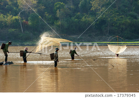 People catch fish by lift net on ditch 17379345