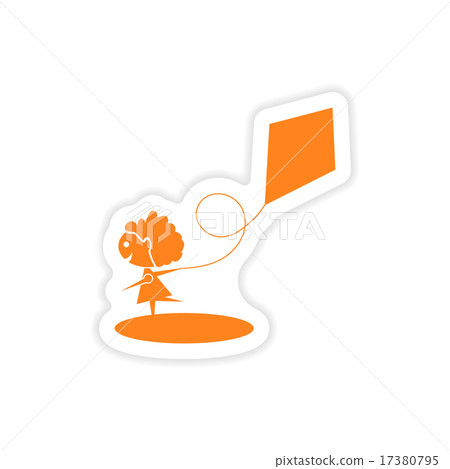icon sticker realistic design on paper Girl kite icon sticker realistic design on paper Girl kite 17380795