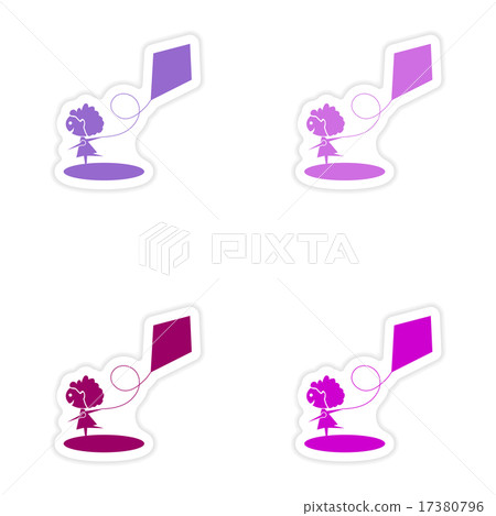 assembly realistic sticker design on paper Girl kite assembly realistic sticker design on paper Girl kite 17380796