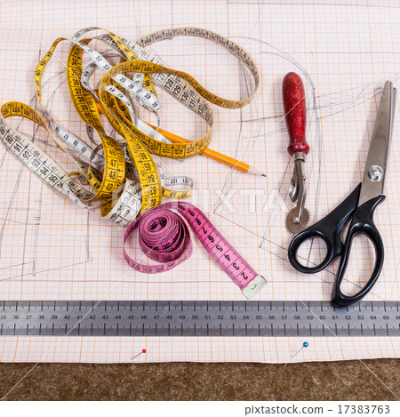 cutting table with cloth, pencil, pattern, tools cutting table with cloth, pencil, pattern, tools 17383763