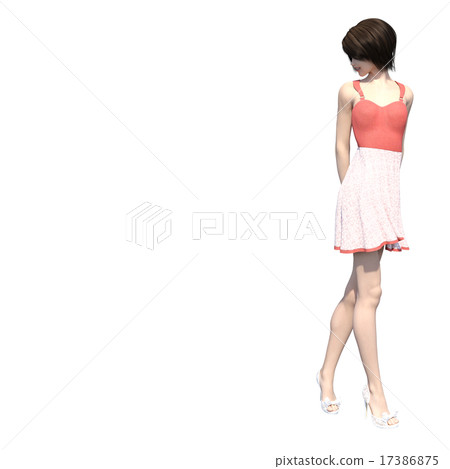 轉過來形成3DCG例證材料的少婦 17386875