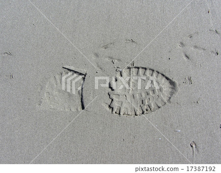 The imprint of the sole of a shoe, shows a footprint on the sand. 17387192