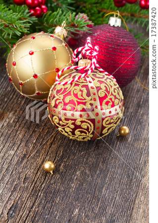 red and golden christmas balls  17387420