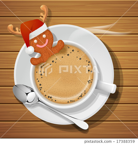 gingerbread with santa claus hat in cup of coffee 17388359