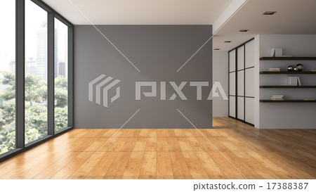 Stock Illustration: Empty room with book shelfs 3D rendering