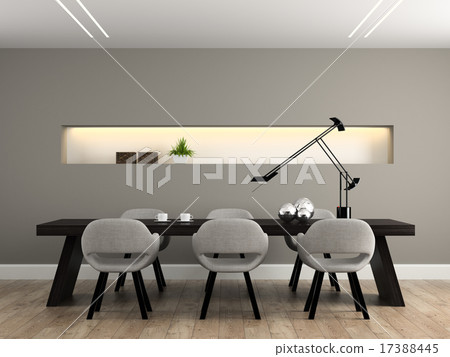 Modern interior dining room 3D rendering Modern interior dining room 3D rendering 17388445
