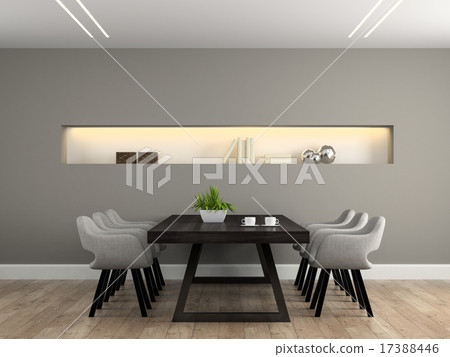 Modern interior dining room with table 17388446