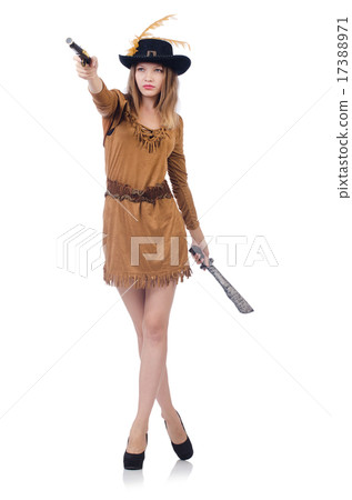 Woman pirate with knife isolated on white 17388971