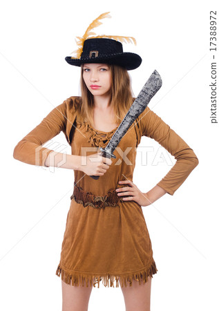 Woman pirate with knife isolated on white 17388972