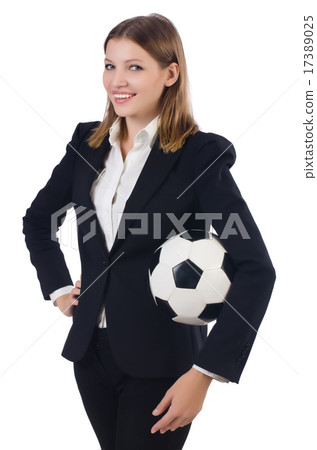 Businesswoman with ball on white 17389025