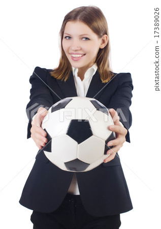Businesswoman with ball on white 17389026