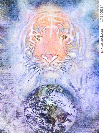 painting tiger on color cosmic background. . painting tiger on color cosmic background. . 17390054