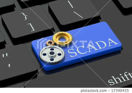 SCADA concept on blue keyboard button SCADA concept on blue keyboard button 17390435