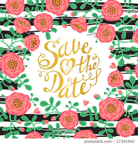 Wedding invitation cards with flowers and calligraphic letters. Save the date design. Hand drawn 17391092