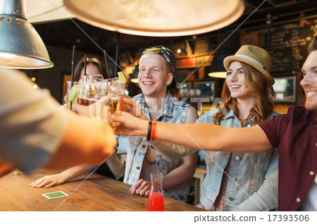 happy friends drinking beer at bar or pub 17393506