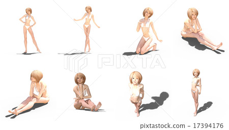 White swimwear female perming 3DCG illustration material White swimwear female perming 3DCG illustration material 17394176