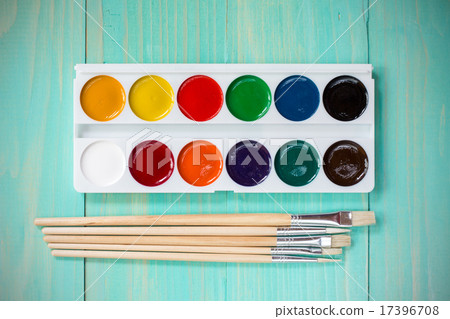 Watercolor paints with set of paint brushes Watercolor paints with set of paint brushes 17396708