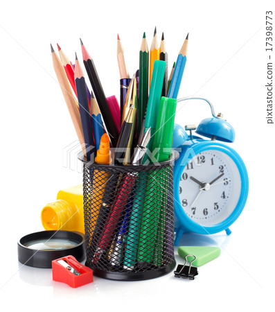 holder basket and office supplies on white holder basket and office supplies on white 17398773