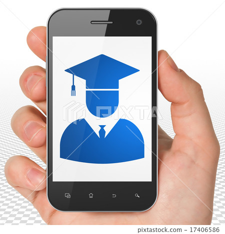 Science concept: Hand Holding Smartphone with Student on display 17406586