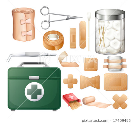 Medical equipment in firstaid box Medical equipment in firstaid box 17409495