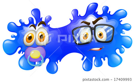 Father and baby face on blue splash 17409993