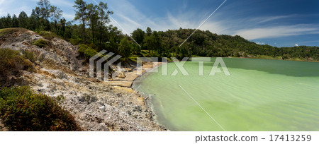 wide panorama of sulphurous lake - danau linow wide panorama of sulphurous lake - danau linow 17413259