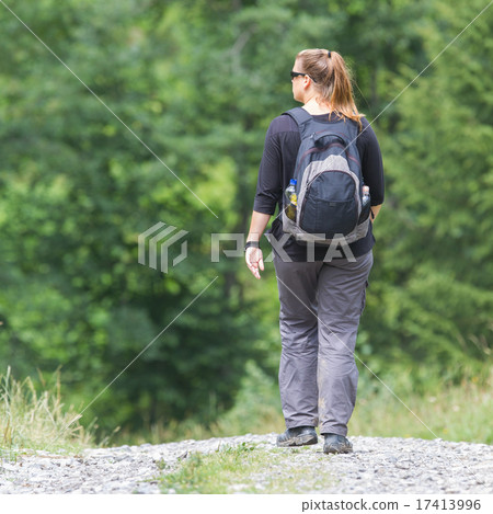 Hiker, young woman with backpack 17413996