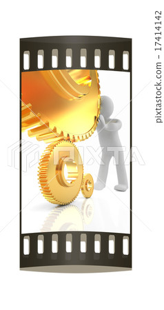 Gold gear set with 3d man. The film strip Gold gear set with 3d man. The film strip 17414142
