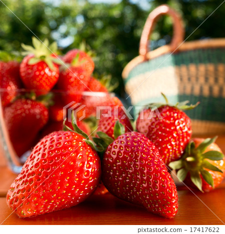 strawberry and shopping bag on the table strawberry and shopping bag on the table 17417622
