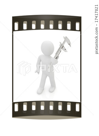 3d man with vernier caliper. The film strip 17417821