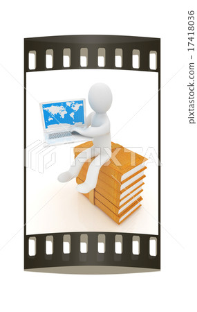 3d man, books and laptop. The film strip 3d man, books and laptop. The film strip 17418036