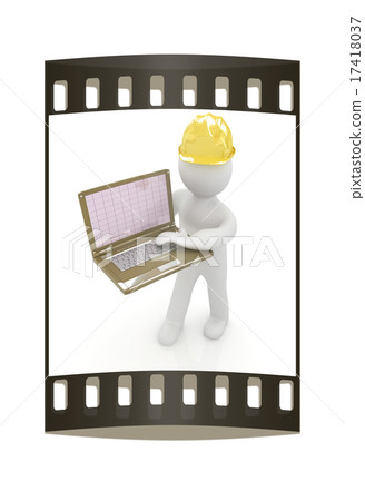 3d man and laptop. The film strip 17418037