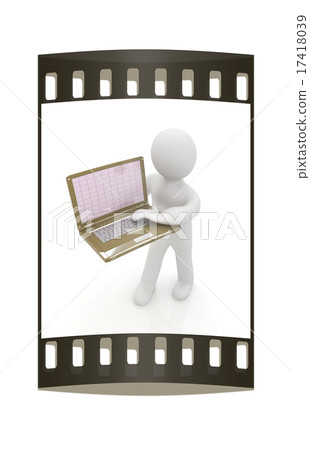 3d man with laptop. The film strip 3d man with laptop. The film strip 17418039