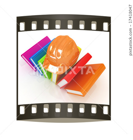 Colorful books and hard hat. The film strip Colorful books and hard hat. The film strip 17418047