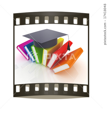 Colorful books and graduation hat. The film strip Colorful books and graduation hat. The film strip 17418048