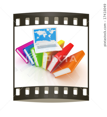 Laptop on books. The film strip Laptop on books. The film strip 17418049