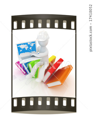 3d man, books and laptop. The film strip 3d man, books and laptop. The film strip 17418052