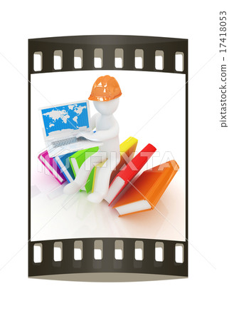 3d man, books and laptop. The film strip 3d man, books and laptop. The film strip 17418053