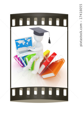 3d man, books and laptop. The film strip 3d man, books and laptop. The film strip 17418055