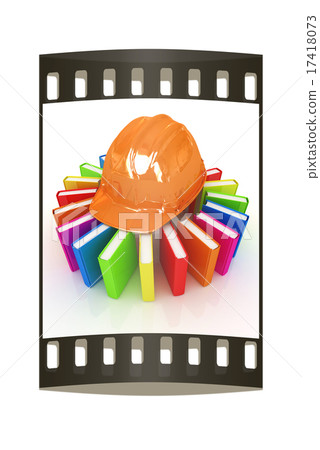 Colorful books and hard hat. The film strip 17418073